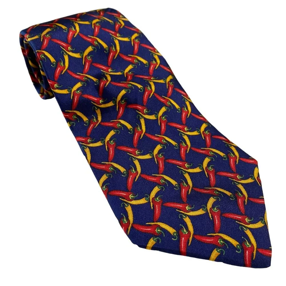 Lands‎ End Mens Hot Chili Peppers Necktie Novelty Whimsy Career Office Business